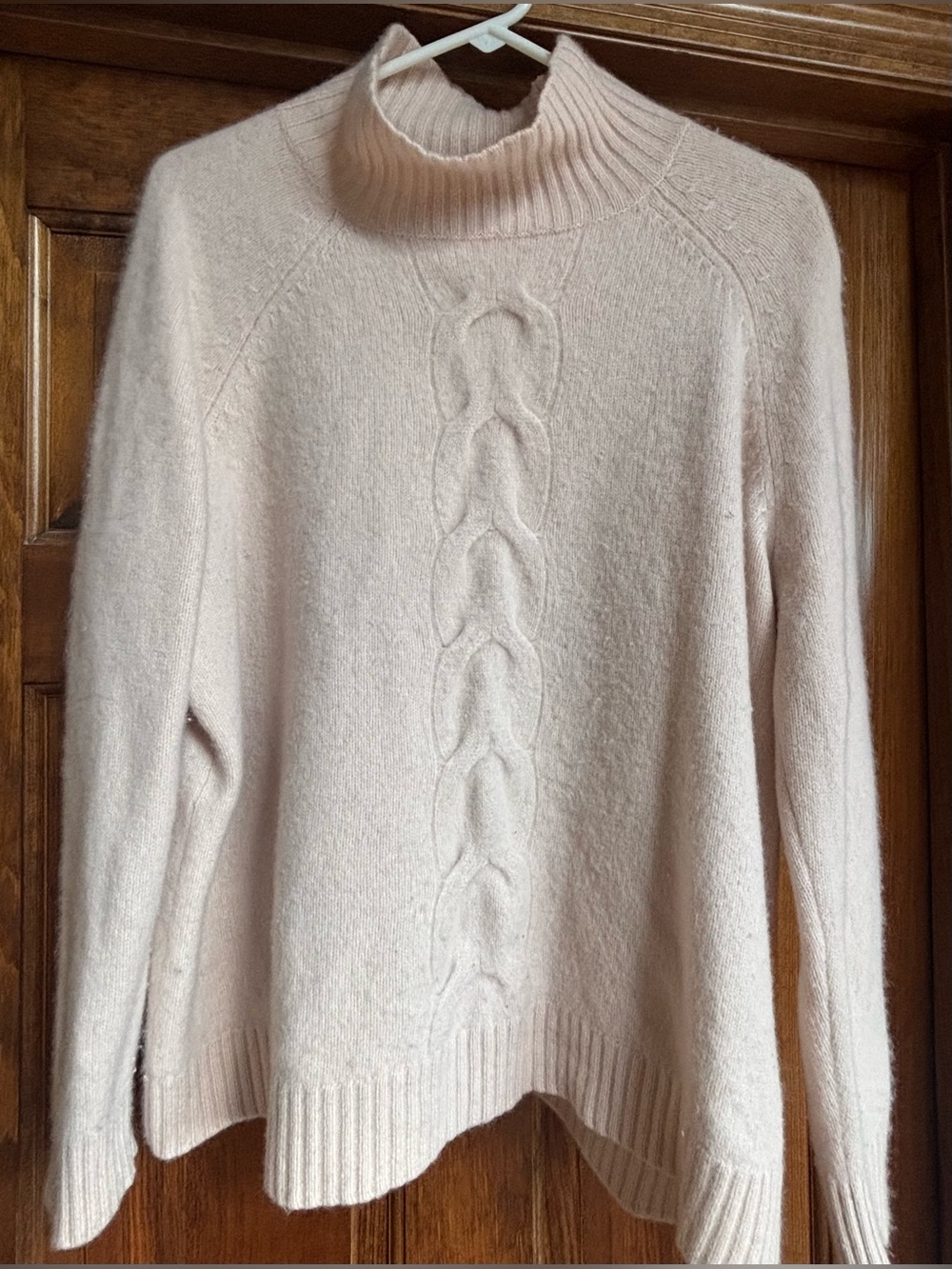 Luxury 100% Cashmere Pink Cable Knit Mock Neck Turtleneck Sweater